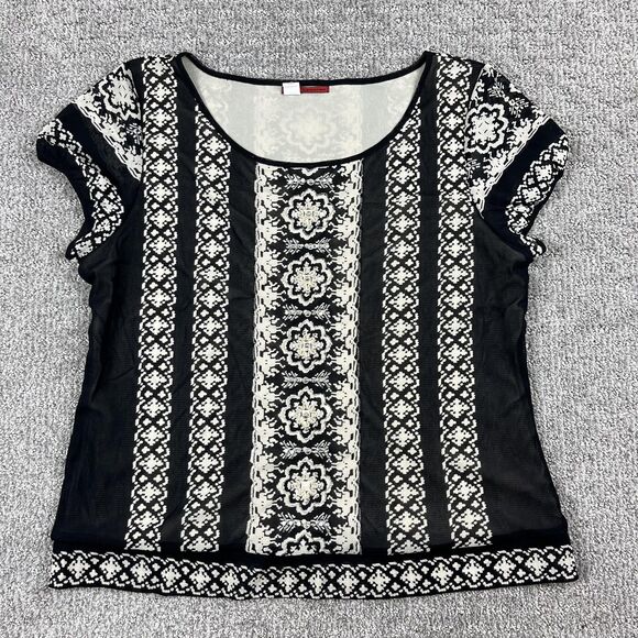 Tapemeasure Shirt Womens XL Sheer Embroidered Beaded Short Sleeve Top Blouse - Picture 1 of 7